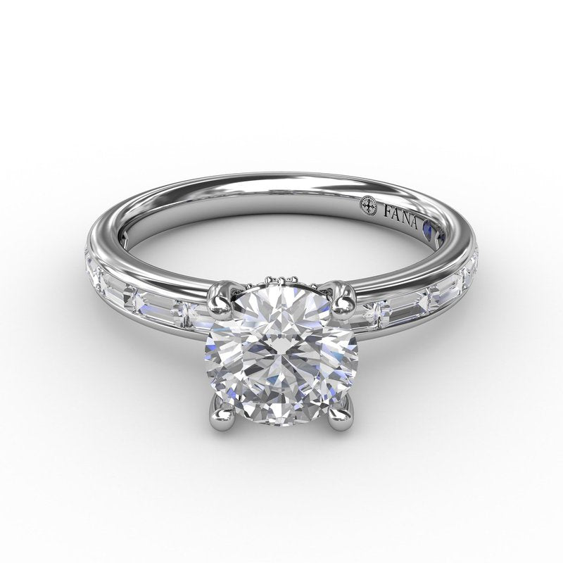 Classic Round Diamond Solitaire Engagement Ring With Baguette Diamond Shank S3289 - TBird