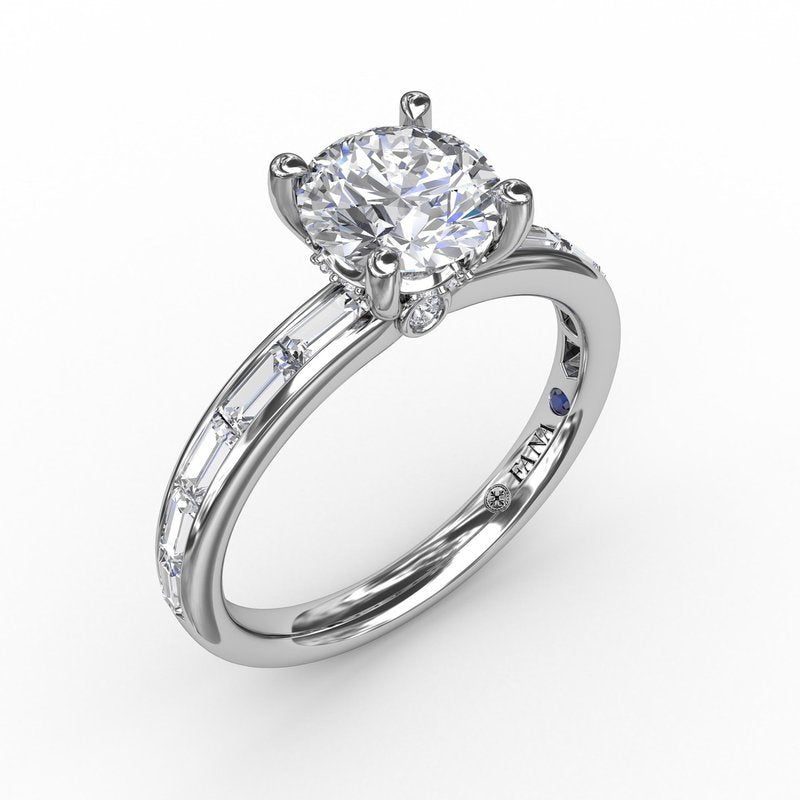 Classic Round Diamond Solitaire Engagement Ring With Baguette Diamond Shank S3289 - TBird