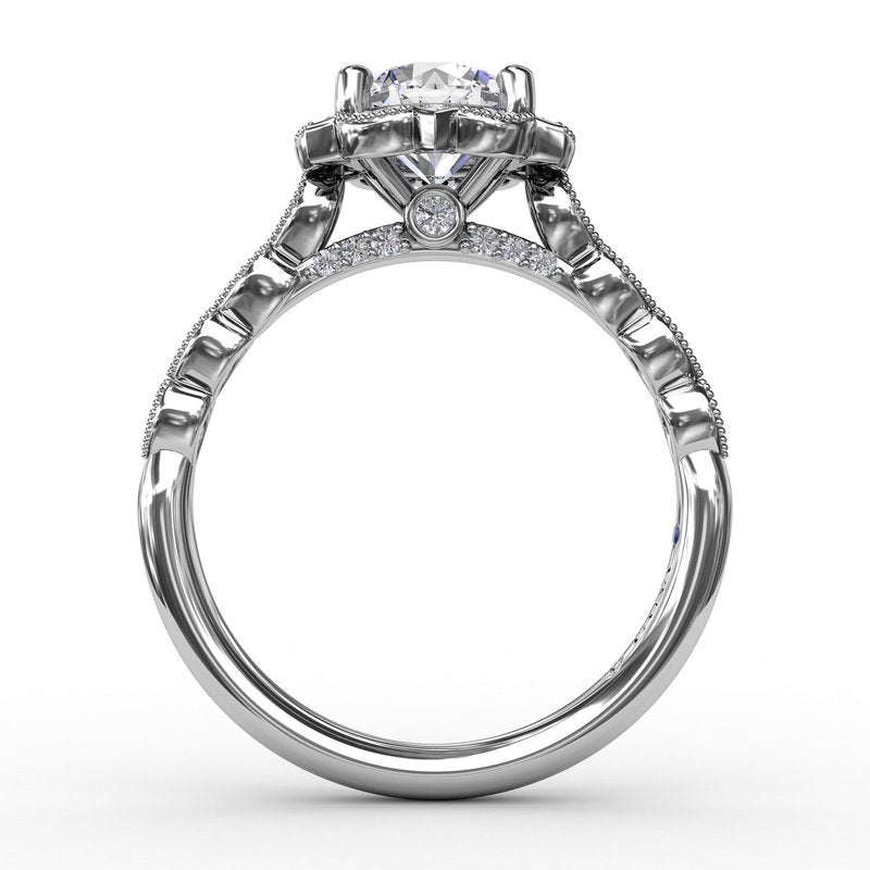 Round Diamond Engagement With Floral Halo and Milgrain Details S3311 - TBird