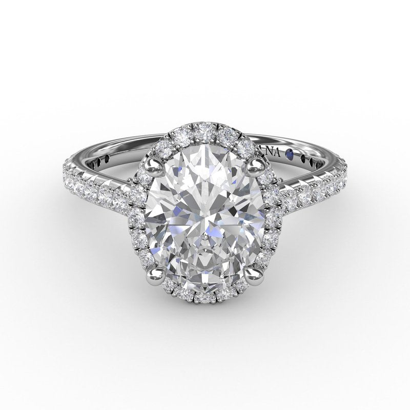 Oval Diamond Halo Engagement Ring With Diamond Band S3313 - TBird