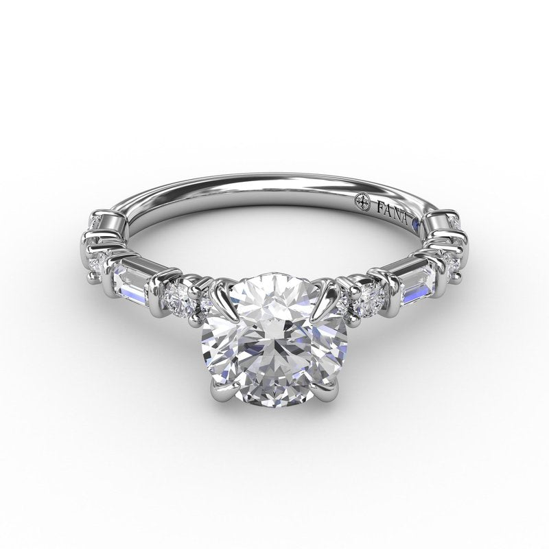 Contemporary Diamond Solitaire Engagement Ring With Baguettes and Round Diamond Accents S3320 - TBird