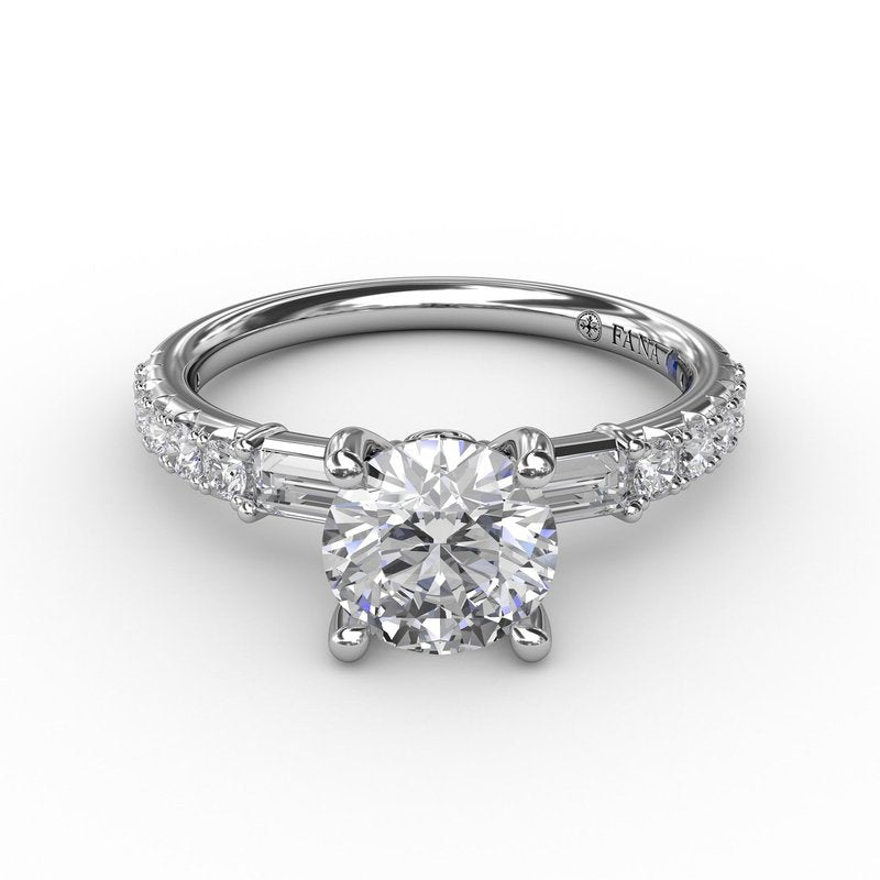 Contemporary Diamond Solitaire Engagement Ring With Baguettes S3327 - TBird