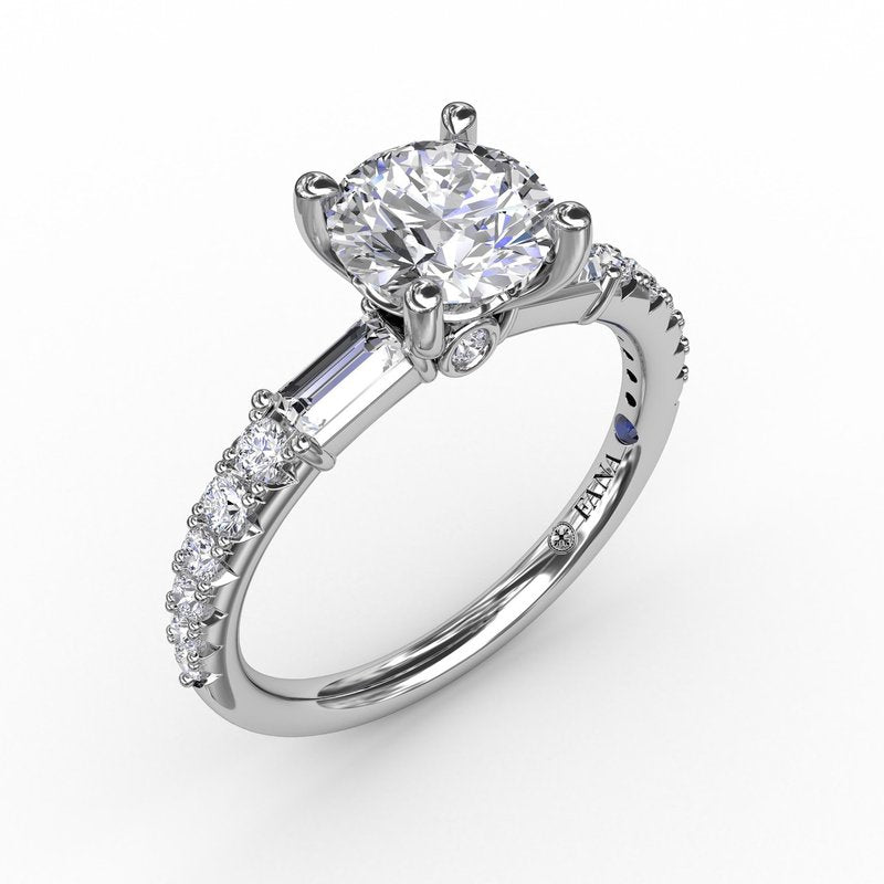 Contemporary Diamond Solitaire Engagement Ring With Baguettes S3327 - TBird