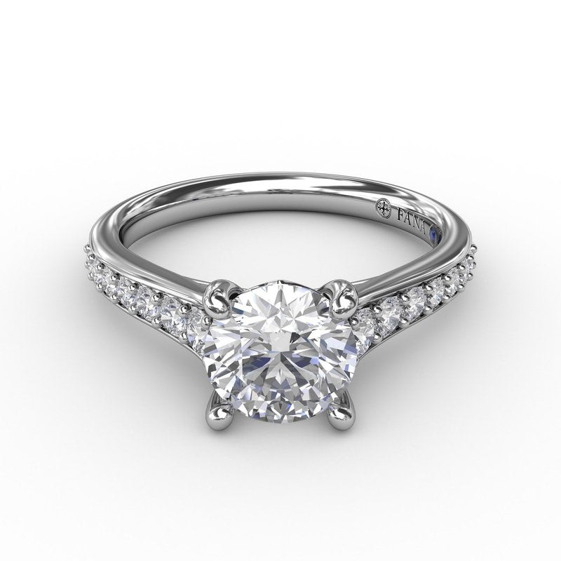 Classic Round Diamond Solitaire Engagement Ring With Diamond Band S3332 - TBird