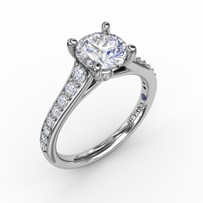 Classic Round Diamond Solitaire Engagement Ring With Diamond Band S3332 - TBird