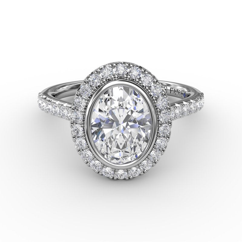 Classic Oval Diamond Halo Engagement Ring With Diamond Band S3338 - TBird