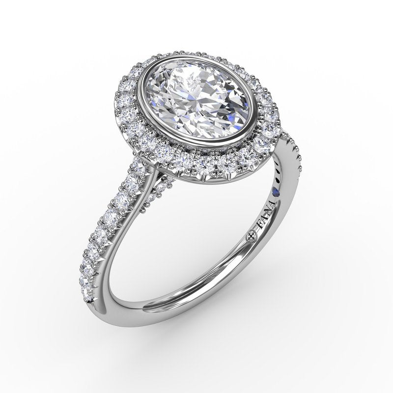 Classic Oval Diamond Halo Engagement Ring With Diamond Band S3338 - TBird