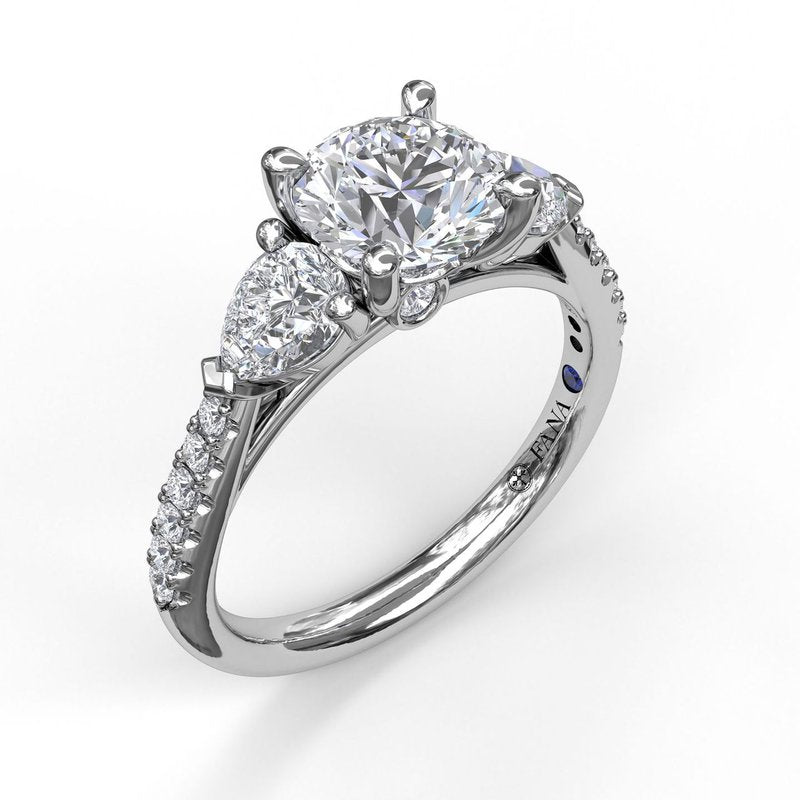 Three-Stone Engagement Ring With Pear Cut Side Stones S3756 - TBird