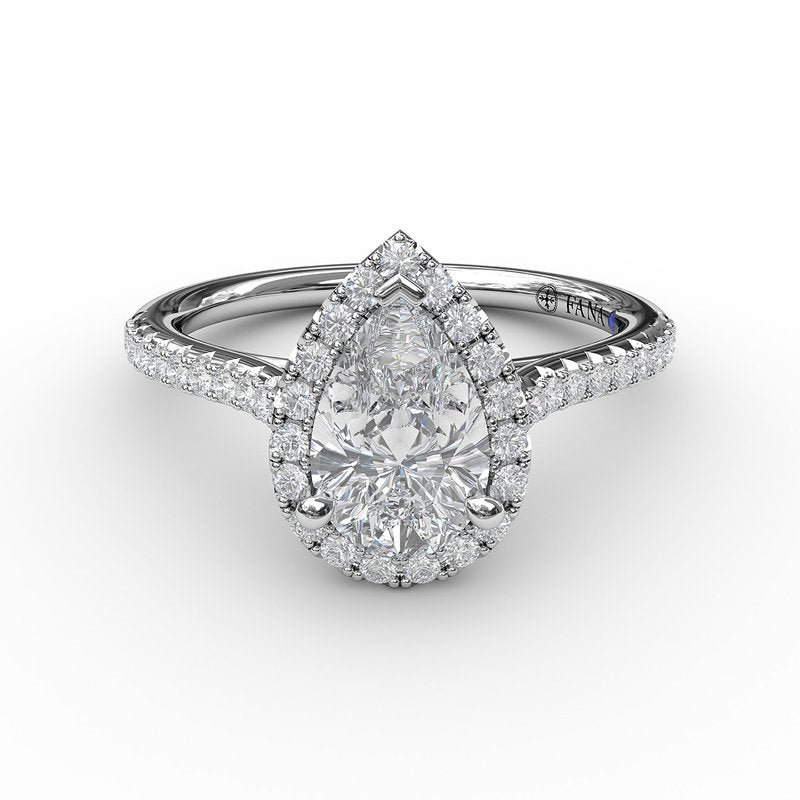 Delicate Pear Shaped Halo And Pave Band Engagement Ring S3791 - TBird