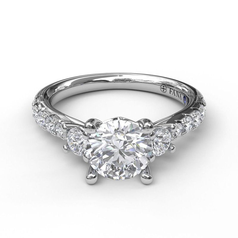 Three Stone With Pave Engagement Ring S3921 - TBird