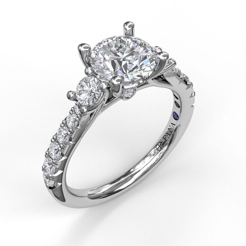 Three Stone With Pave Engagement Ring S3921 - TBird