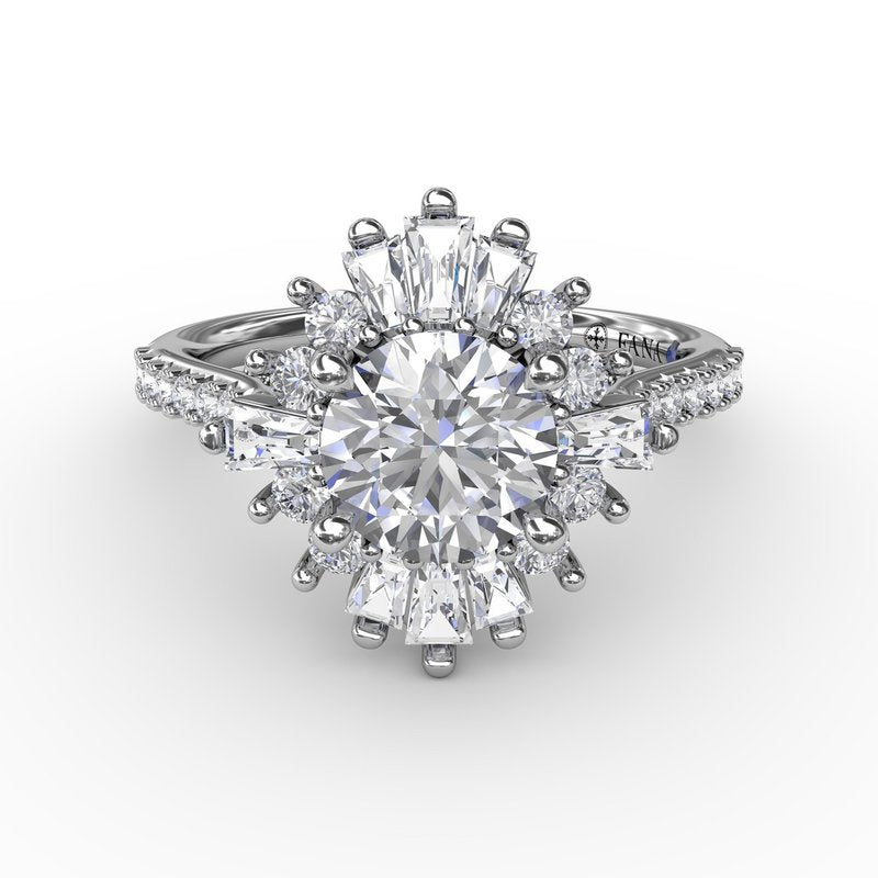 Mixed Shape Diamond Halo Ballerina Style Engagement Ring With Diamond Band S4023 - TBird