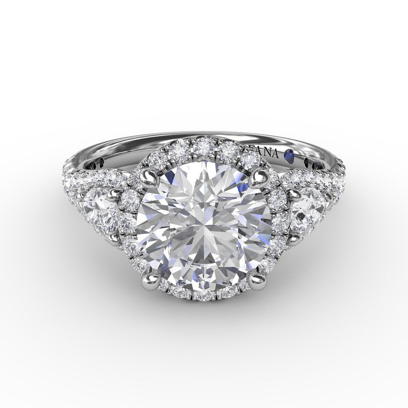 Three-Stone Round Diamond Halo Engagement Ring S4033 - TBird