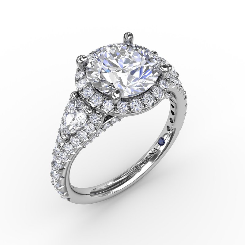 Three-Stone Round Diamond Halo Engagement Ring S4033 - TBird