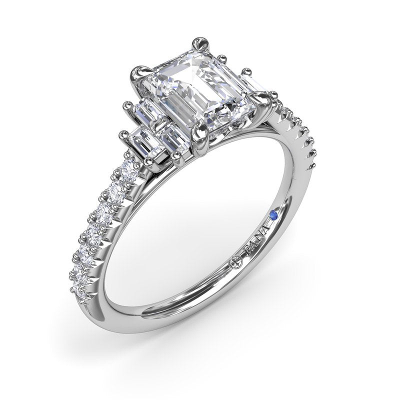 Emerald Cut Side Stone Engagement Ring S4102 - TBird