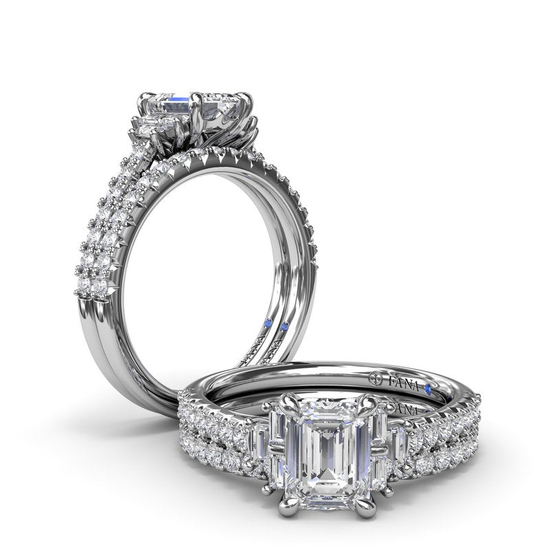 Emerald Cut Side Stone Engagement Ring S4102 - TBird