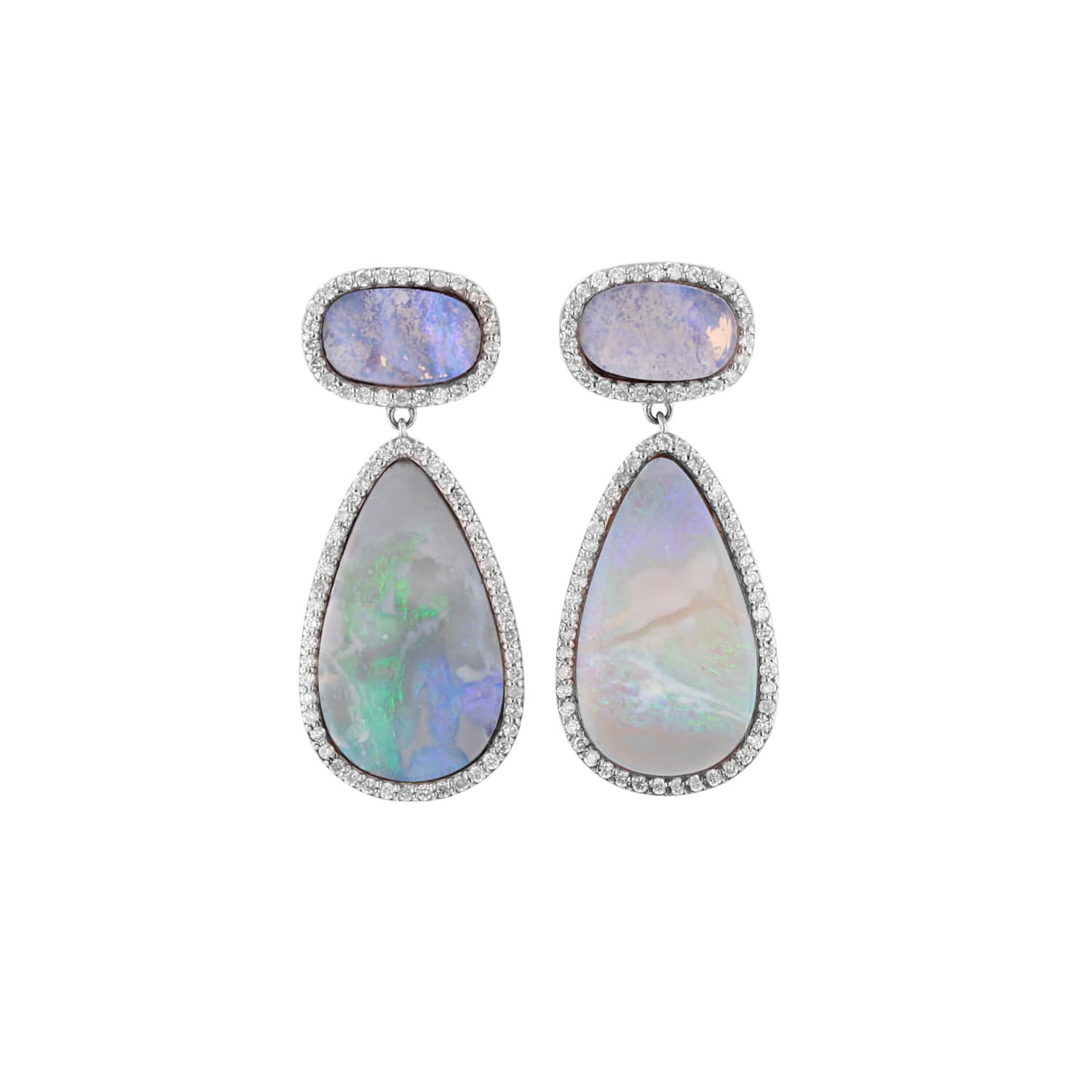 Australian Boulder Opal and Diamond Double Drop Earrings SE000128 - TBird