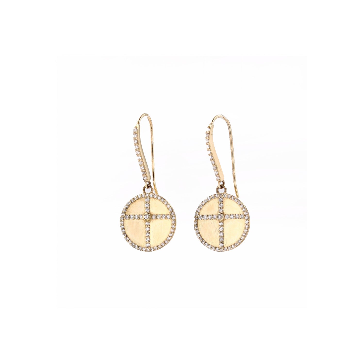 14K Gold Diamond Cross Coin French Hook Earrings  SEG00014 - TBird