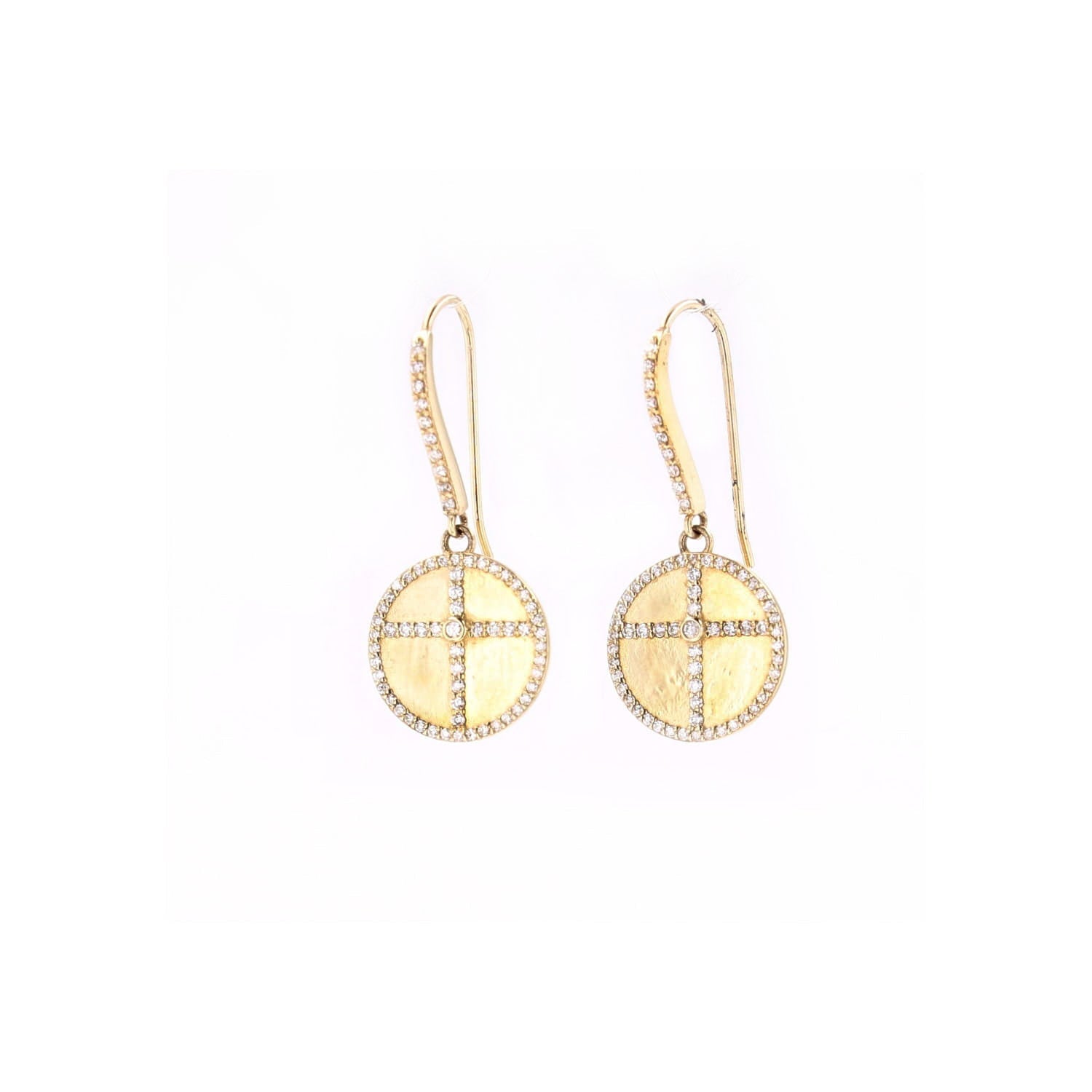 14K Gold Diamond Cross Coin French Hook Earrings  SEG00014 - TBird