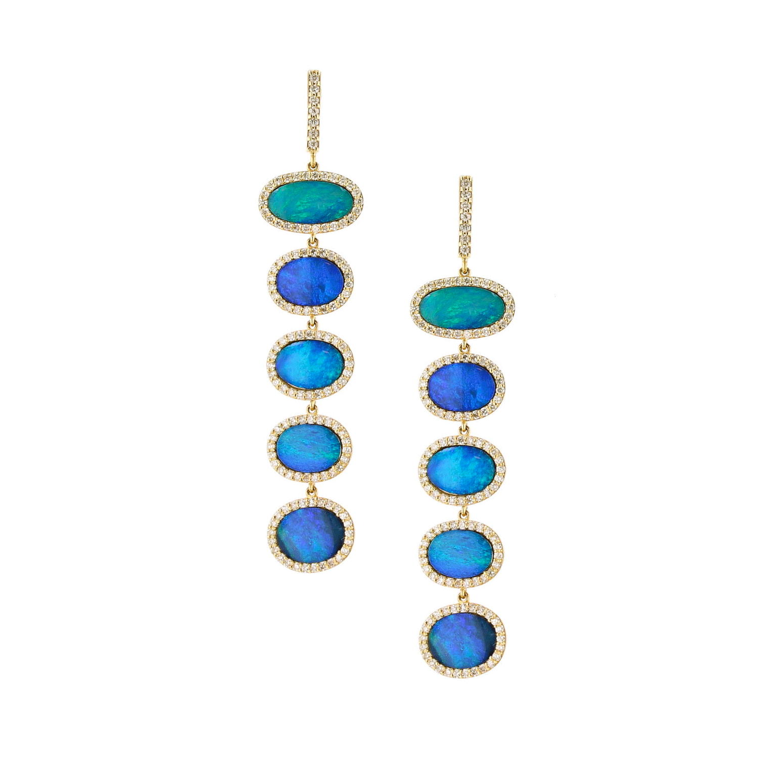 14k Five Stone Blue Boulder Opal Doublet Earrings SEG00020 - TBird