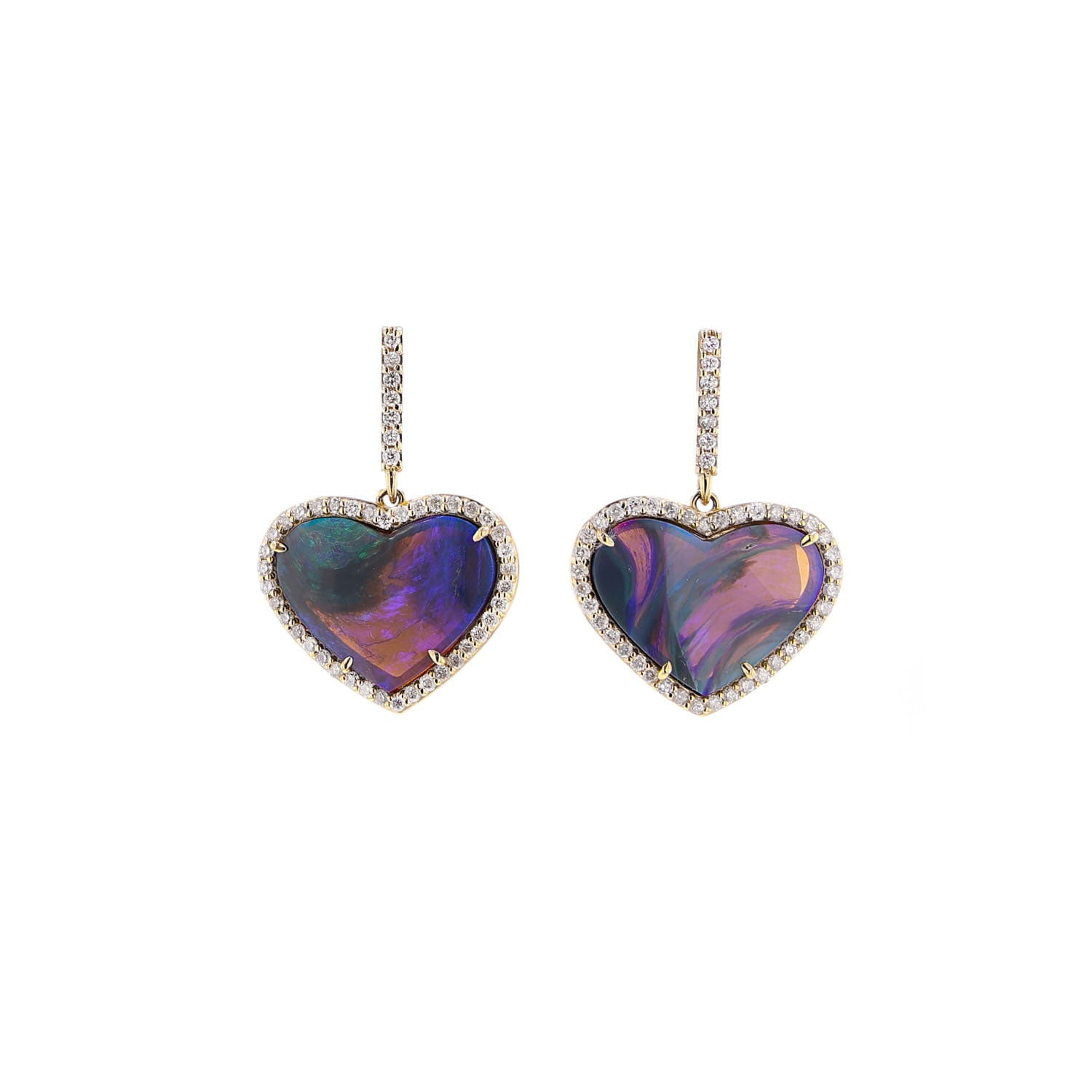 Purple Boulder Opal Heart Earrings in 14k Gold and Diamond Setting SEG00043 - TBird