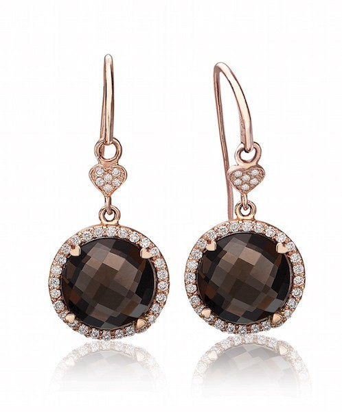 Smoky quartz round drop earrings with diamonds 356-JSA