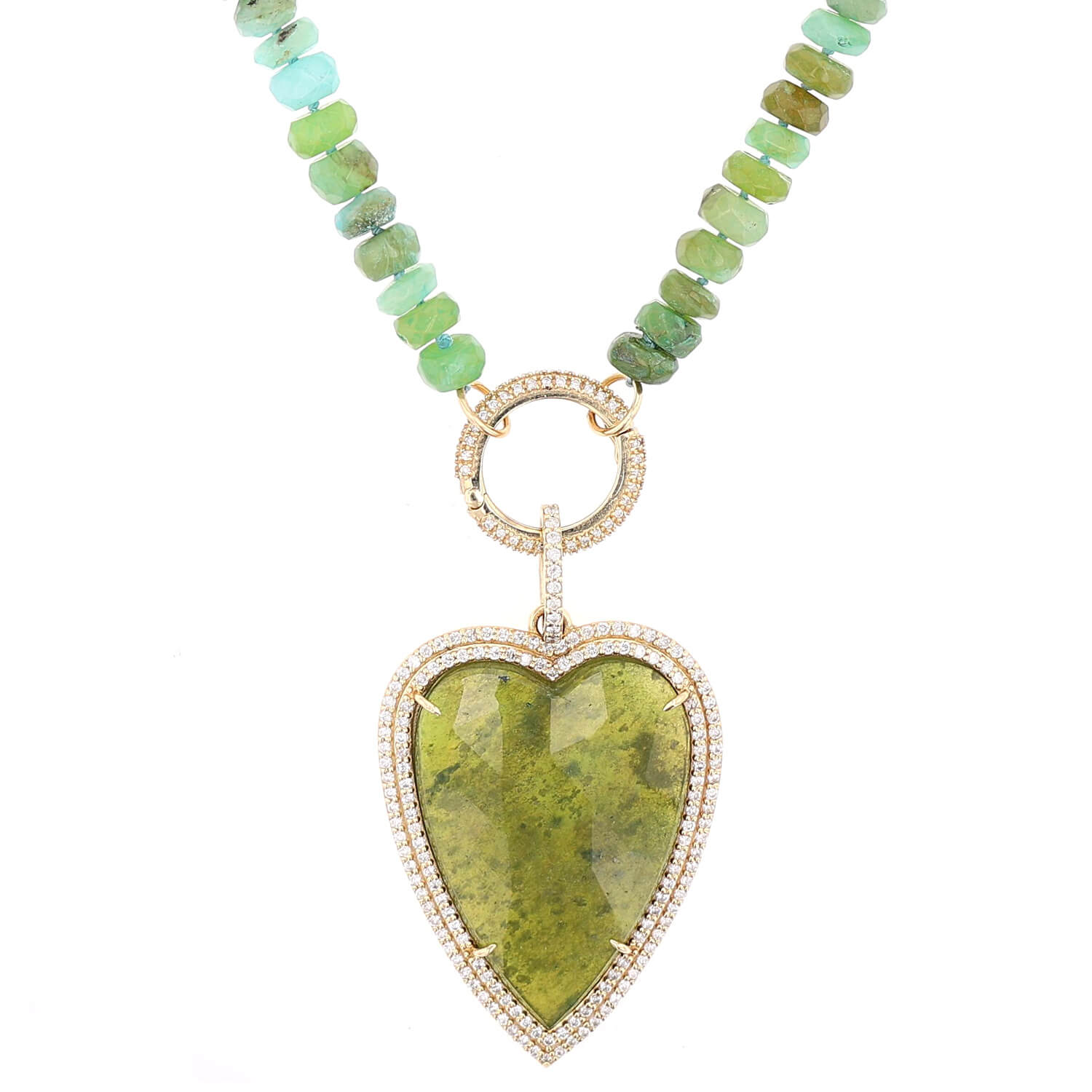 14K Green Garnet Heart Pendant on Opal Necklace - 35"  SNG00142 - TBird