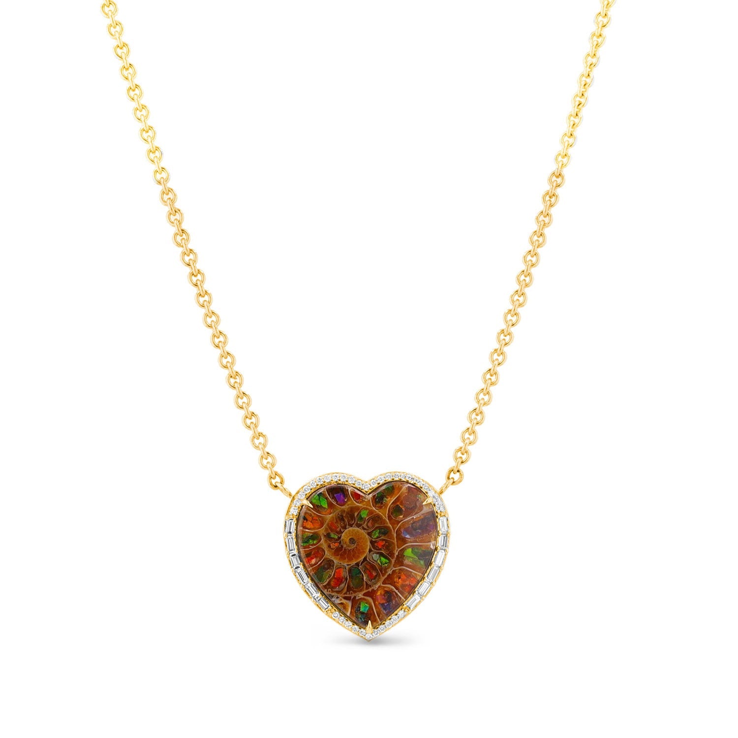 14k Gold Ammonite Heart Pendant on Cable Chain SNG00155 - TBird