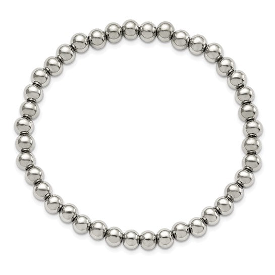 Chisel Stainless Steel Polished 6mm Beaded Stretch Bracelet