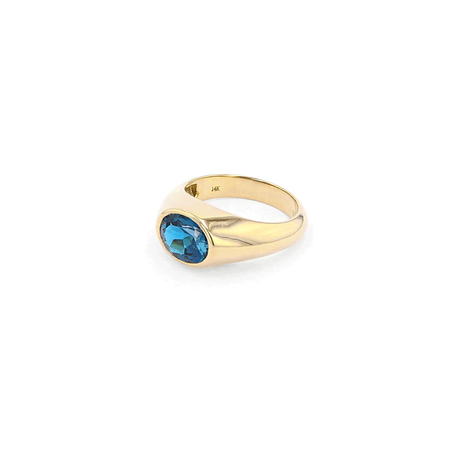 14k London Blue Topaz Bezeled Signet Ring SRG024-8.5 - TBird