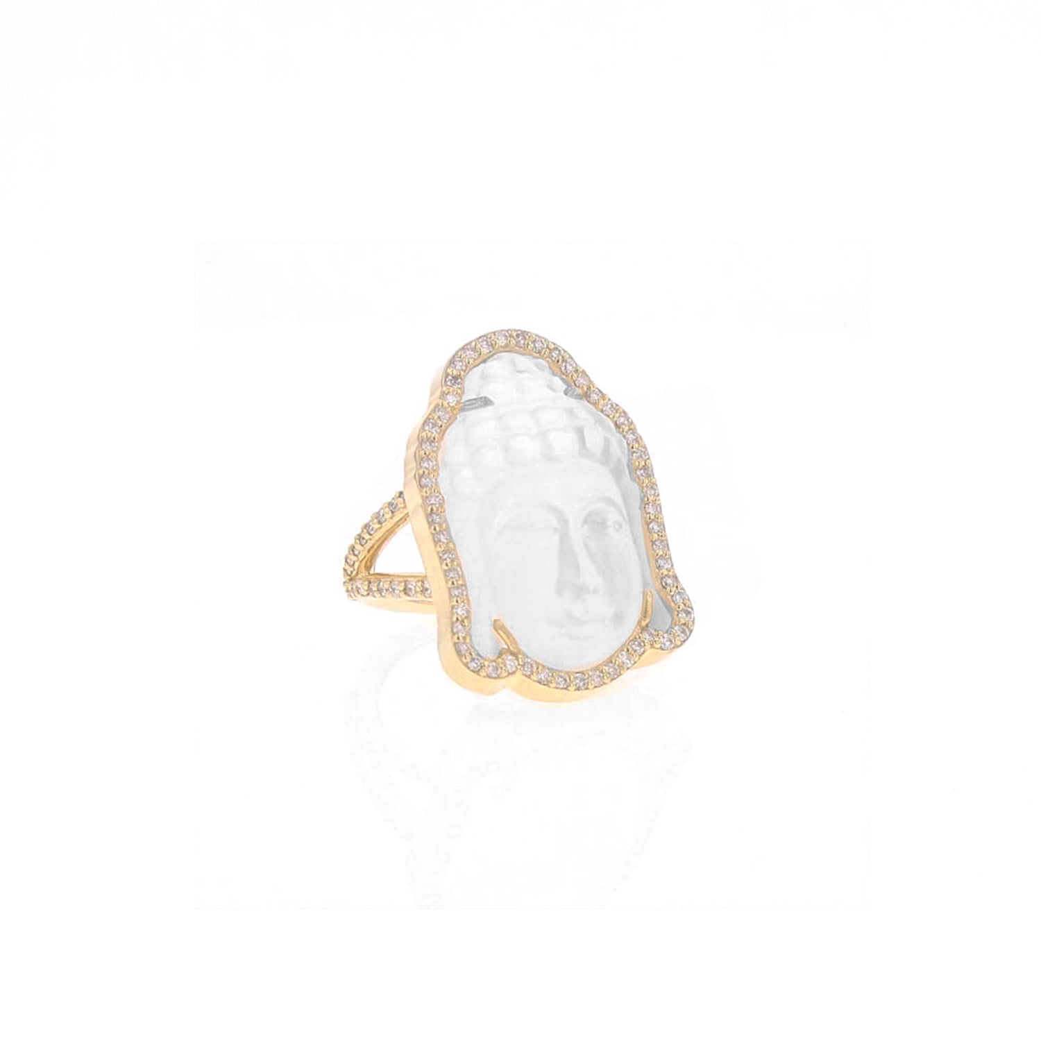 14k Carved Crystal and Diamond Buddha Ring SRG079-8 - TBird