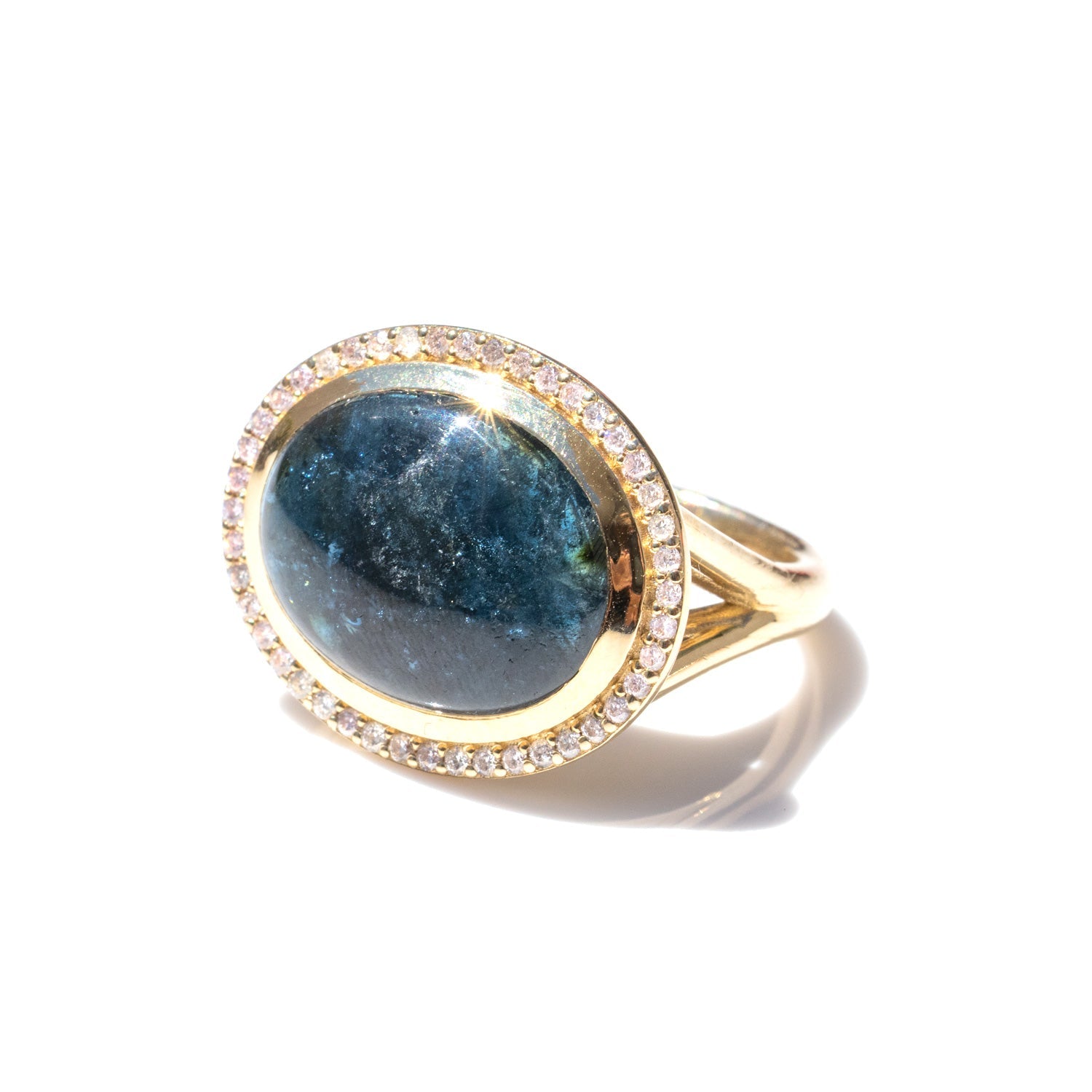 14k Blue Tourmaline Joni Ring with Diamond Halo  SRG105-8 - TBird