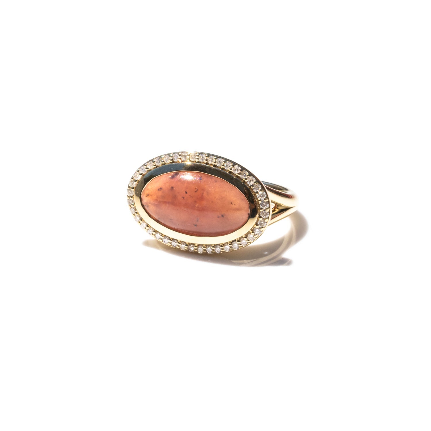 14k Watermelon Garnet Joni Ring with Diamond Halo  SRG109-8 - TBird
