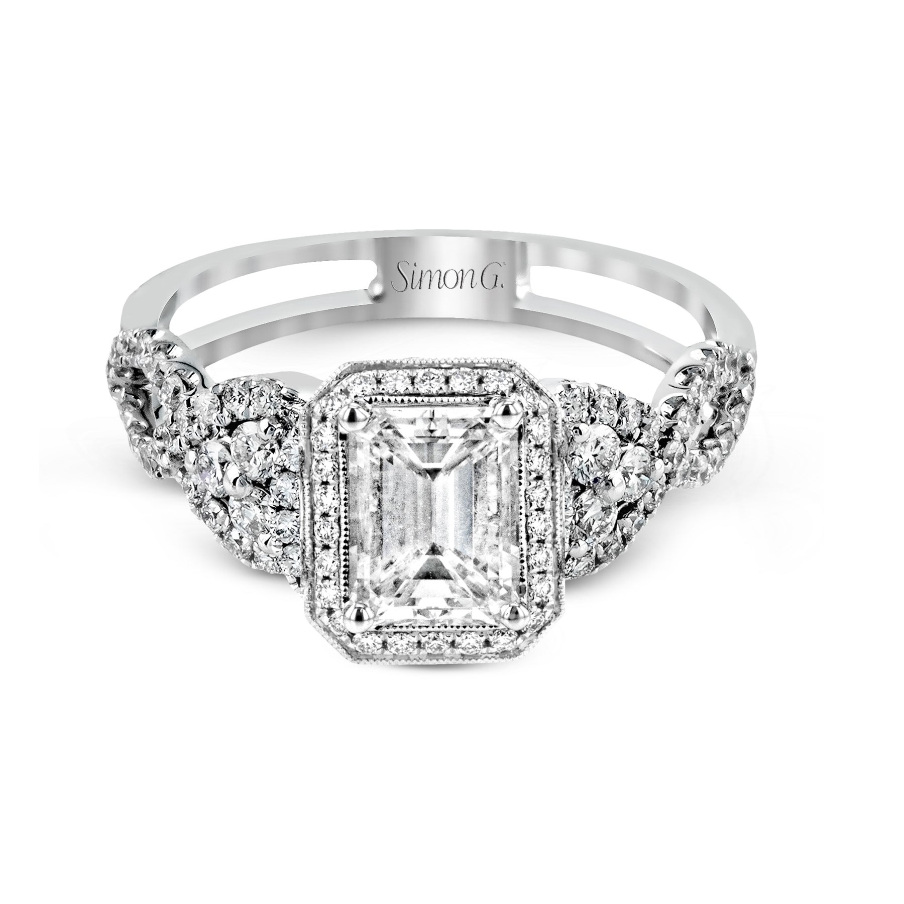 Emerald-Cut Halo Engagement Ring In 18k Gold With Diamonds TR160-EM