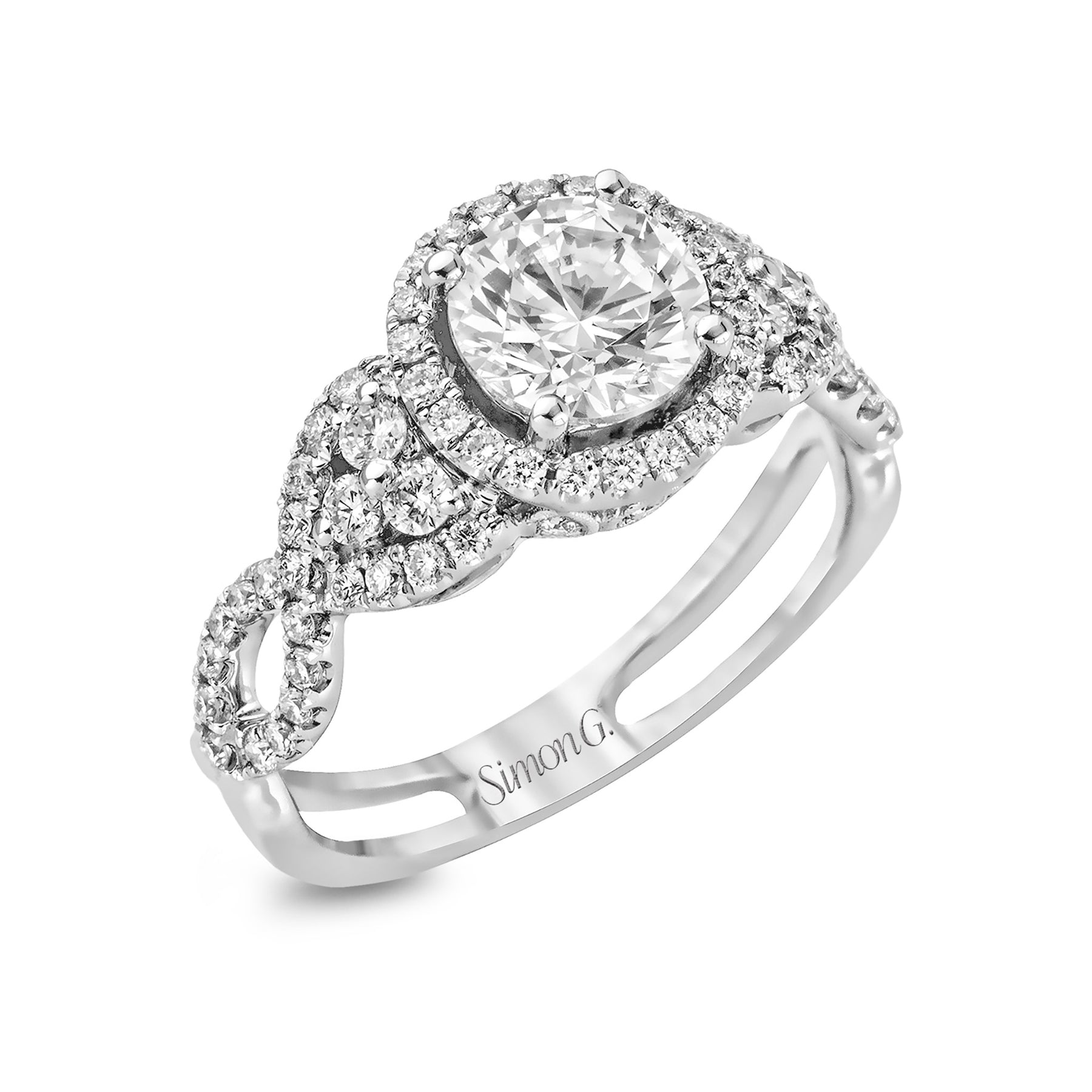 Round-cut Halo Engagement Ring in 18k Gold with Diamonds TR160