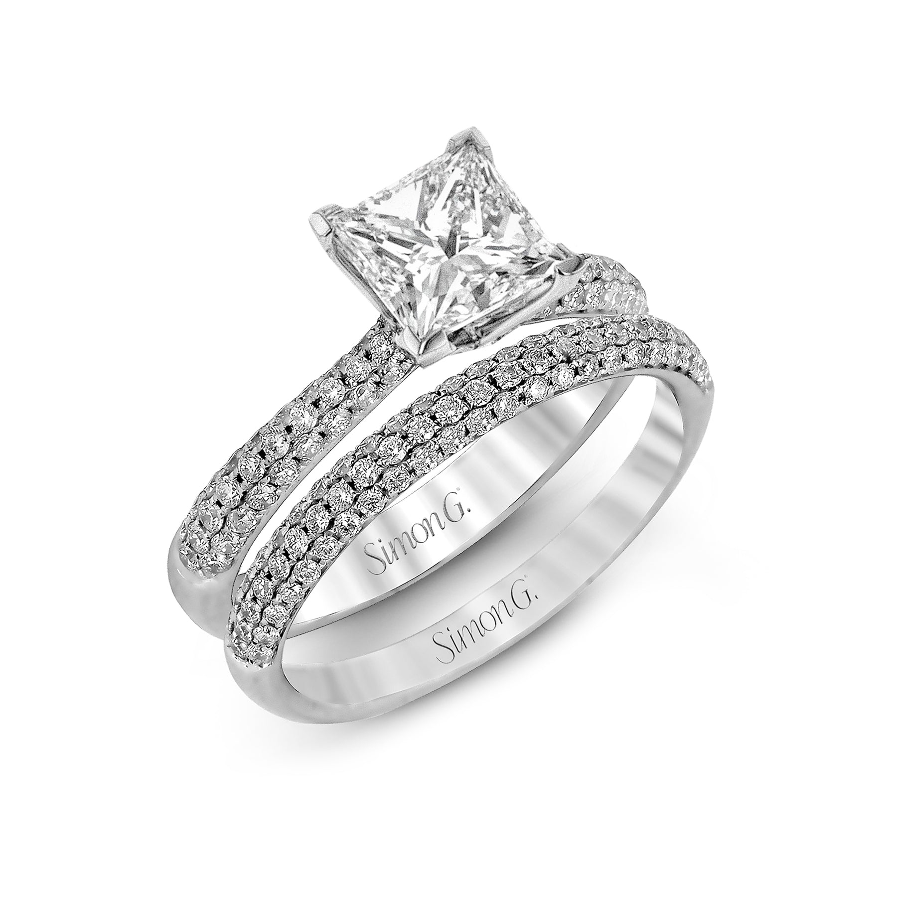 Princess-cut Engagement Ring & Matching Wedding Band in 18k Gold with Diamonds TR431-PC