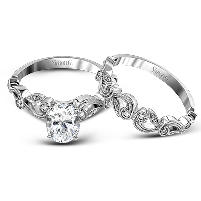 Oval-cut Trellis Engagement Ring & Matching Wedding Band in 18k Gold with Diamonds TR473-OV