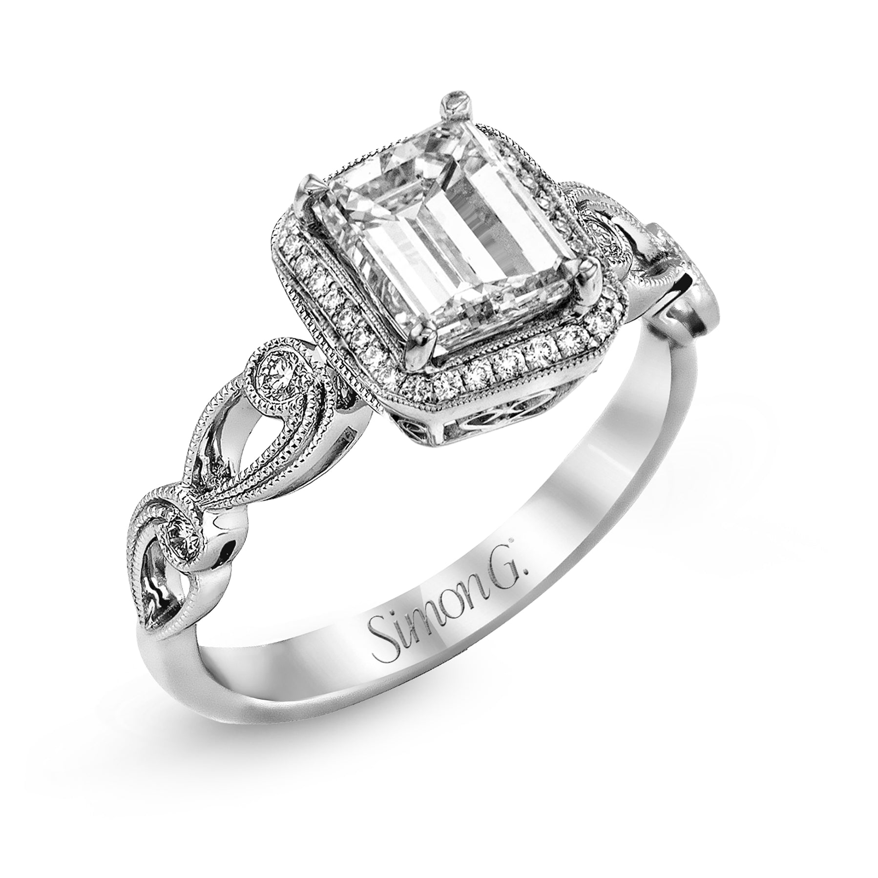 Emerald-Cut Halo Engagement Ring In 18k Gold With Diamonds TR526-EM