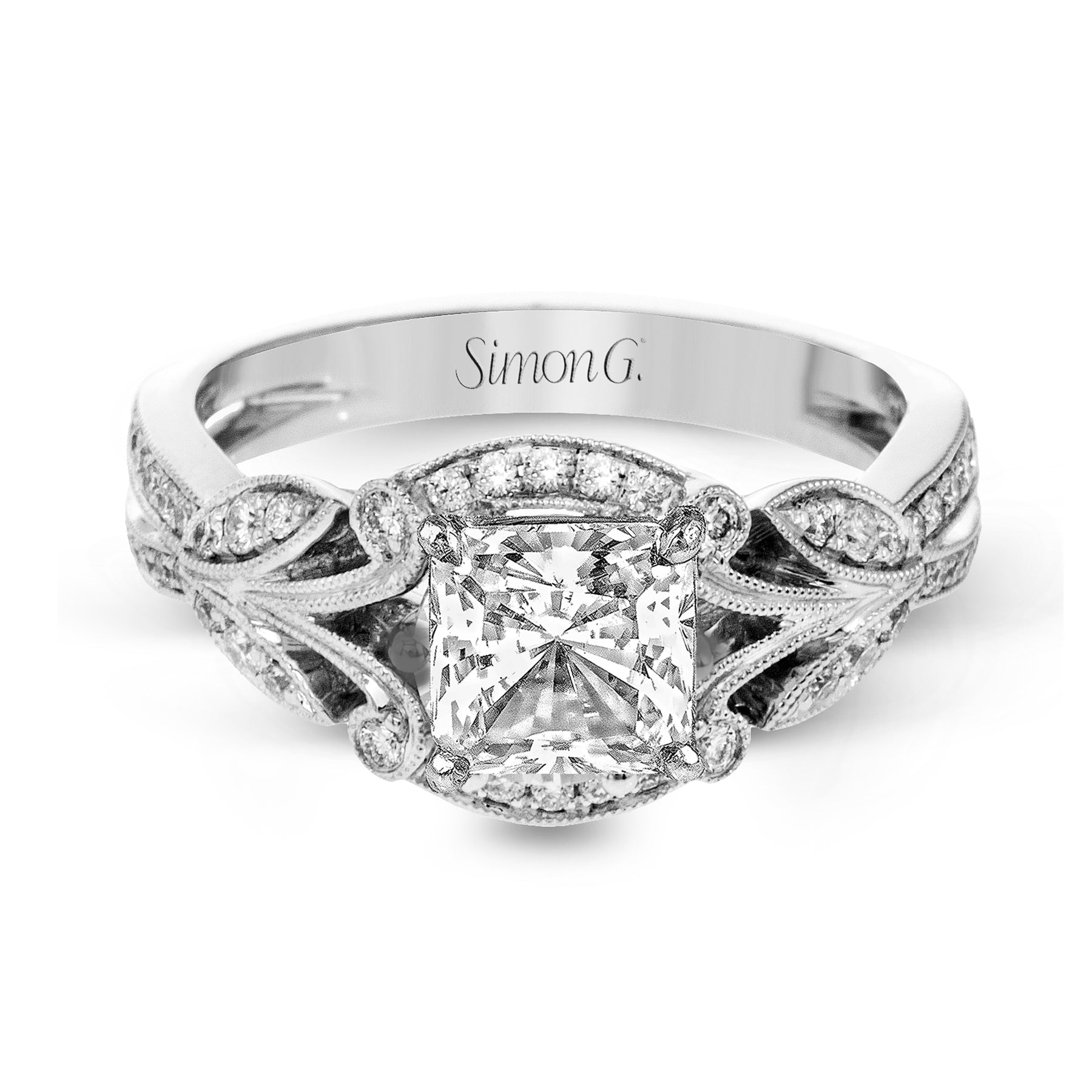 Princess-Cut Halo Engagement Ring In 18k Gold With Diamonds TR629-PC