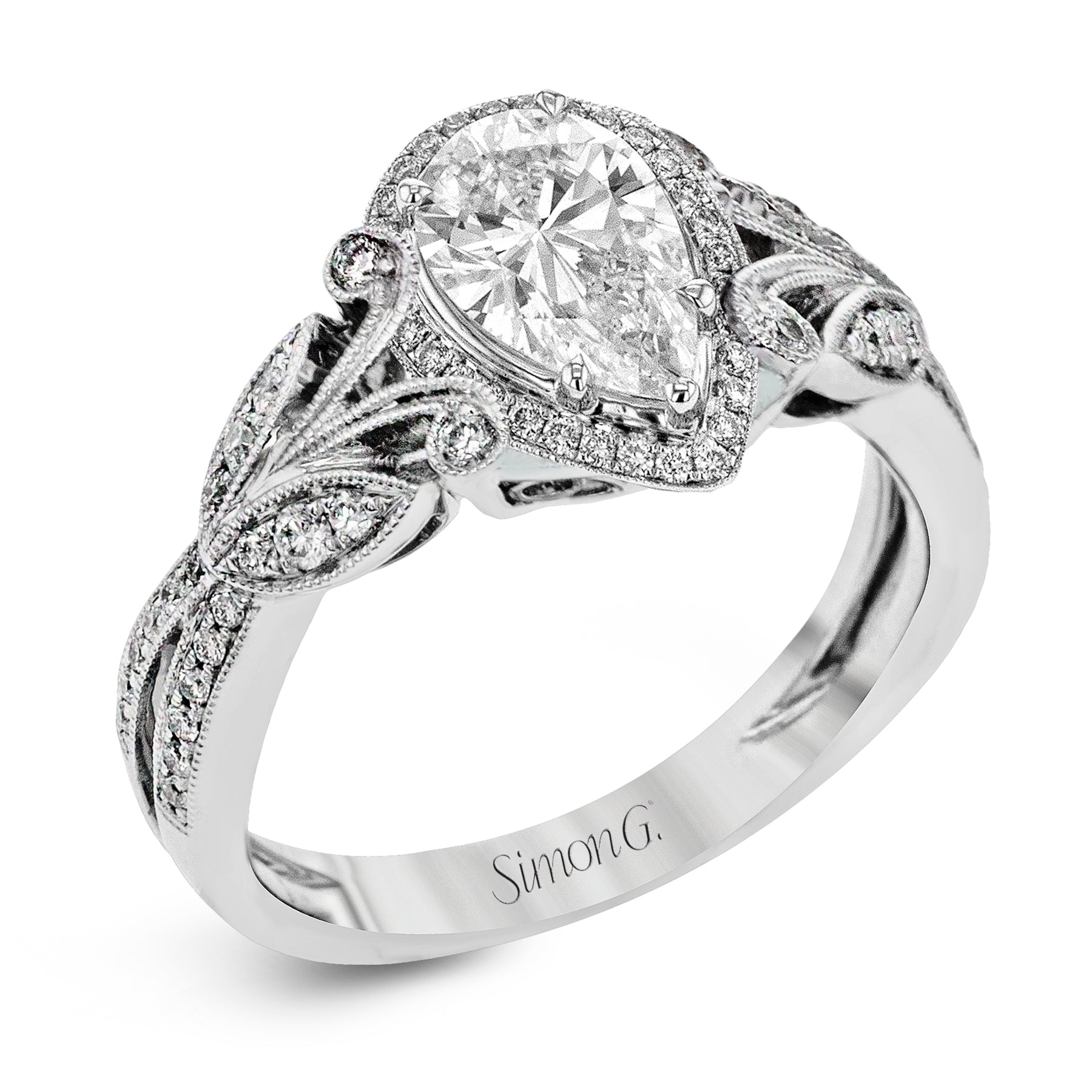 Pear-Cut Halo Engagement Ring In 18k Gold With Diamonds TR629-PR