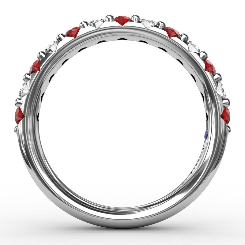 Ruby and Diamond Shared Prong Anniversary Band W6203R - TBird