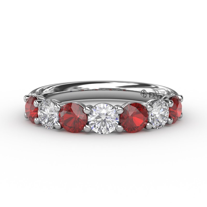 Ruby and Diamond Shared Prong Anniversary Band W6206R - TBird