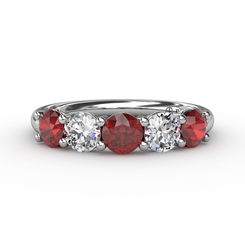 Chunky Ruby and Diamond Shared Prong Anniversary Band W6207R - TBird
