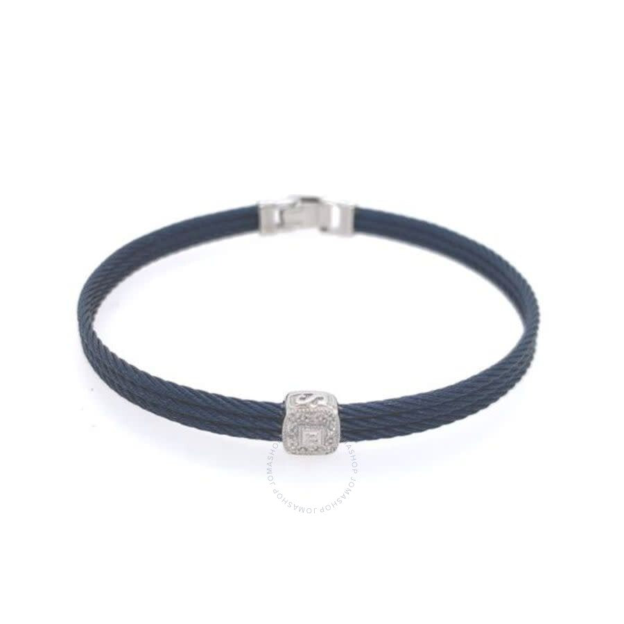 ALOR BlueCable Classic Stackable Bracelet with Single Square Station set in 18kt White Gold